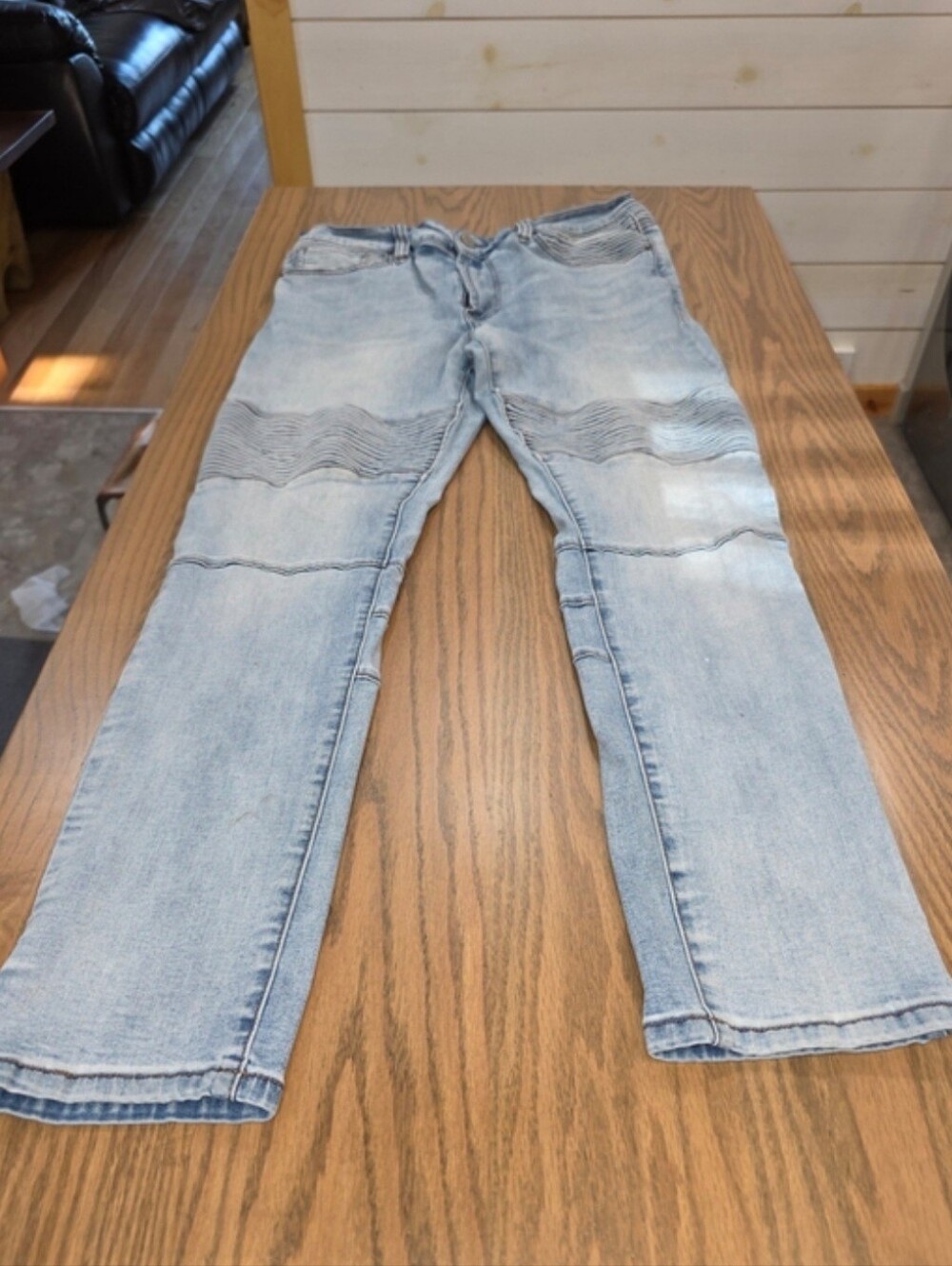 Light Wash Ribbed Knee Slim Straight Jeans Smoke & Ash Mens 34/30 Grunge Y2k
